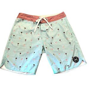 Ron‎ Jon Surf Shop Blue Flamingo Palm Unlined Swim Board Shorts Trunks Sz 30